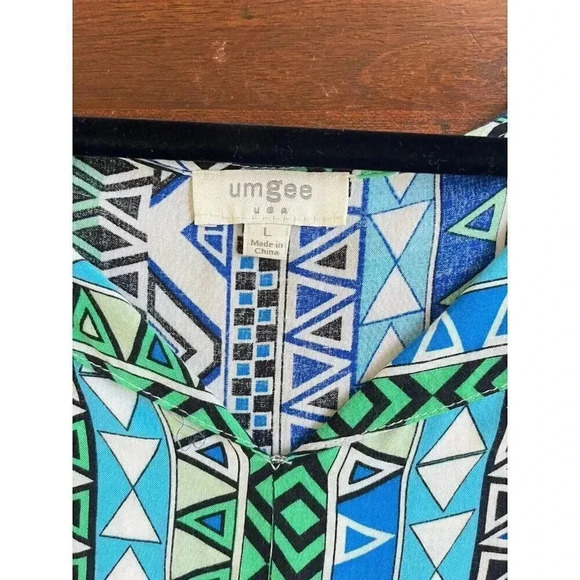 Umgee Women's Dress Size Large Blue Geometric Bohemian‎ Hippie Cotton Blend - Picture 6 of 10